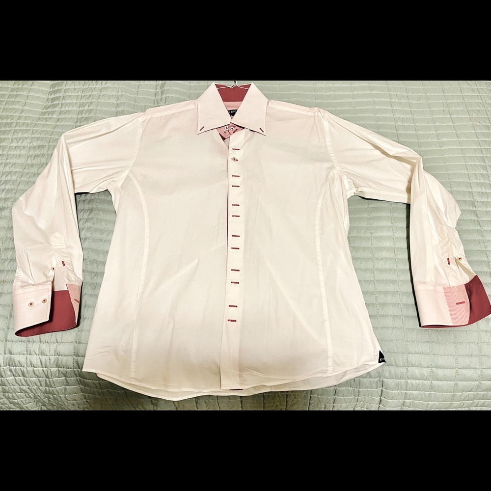 White and red slim fit large MEC shirt